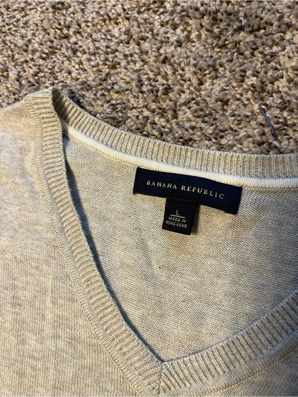 Banana Republic Grey Sleeveless V-Neck Sweater Vest with Cream Stripes